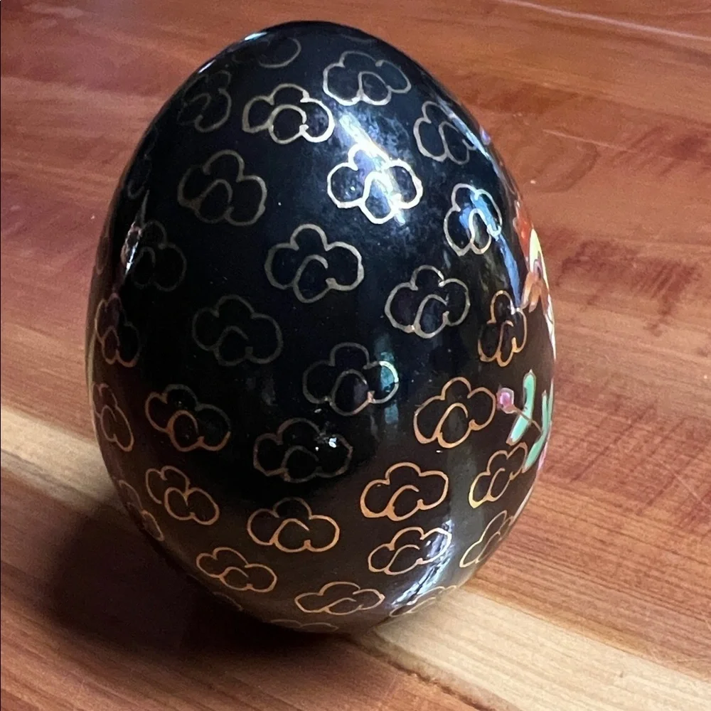Vintage Cloisonne Egg Enamel Black Floral Rooster Chicken Spring Easter 4